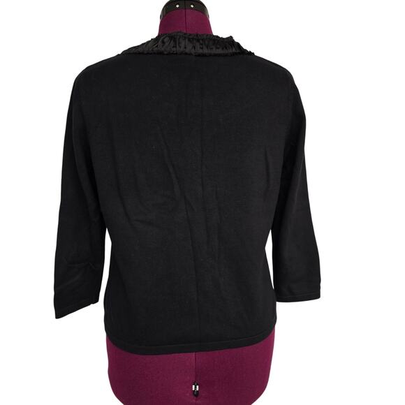 Women's Rafaella Black Beaded Collar 3/4 Sleeve Snap Close Cardigan - Size Large - Picture 2 of 8